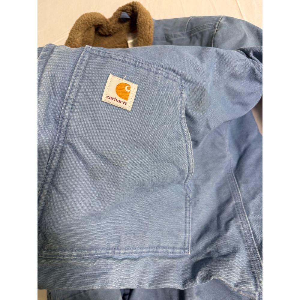 Vintage Carhartt WJ022 FHB Blue Womens Jacket Sherpa Lined Sandstone Duck Coat - Picture 16 of 16